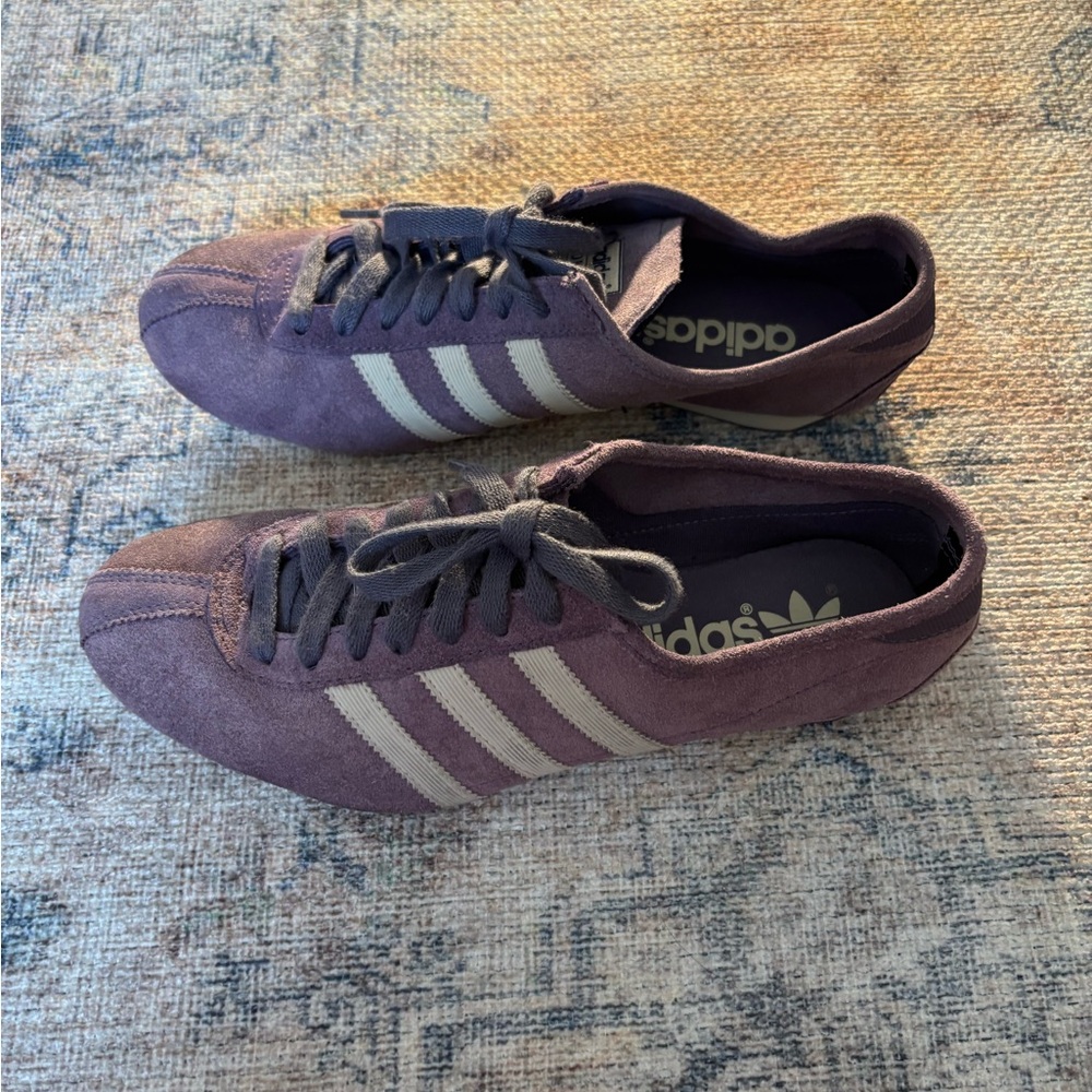 Adidas Okapi Purple Suede Shoes with White Stripes - Picture 10 of 14